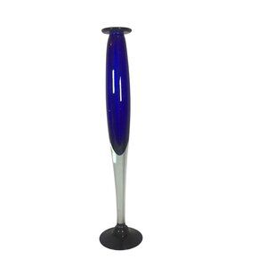 Cobalt Blue Glass Bud Vase 16" Hand Blown In Mexico